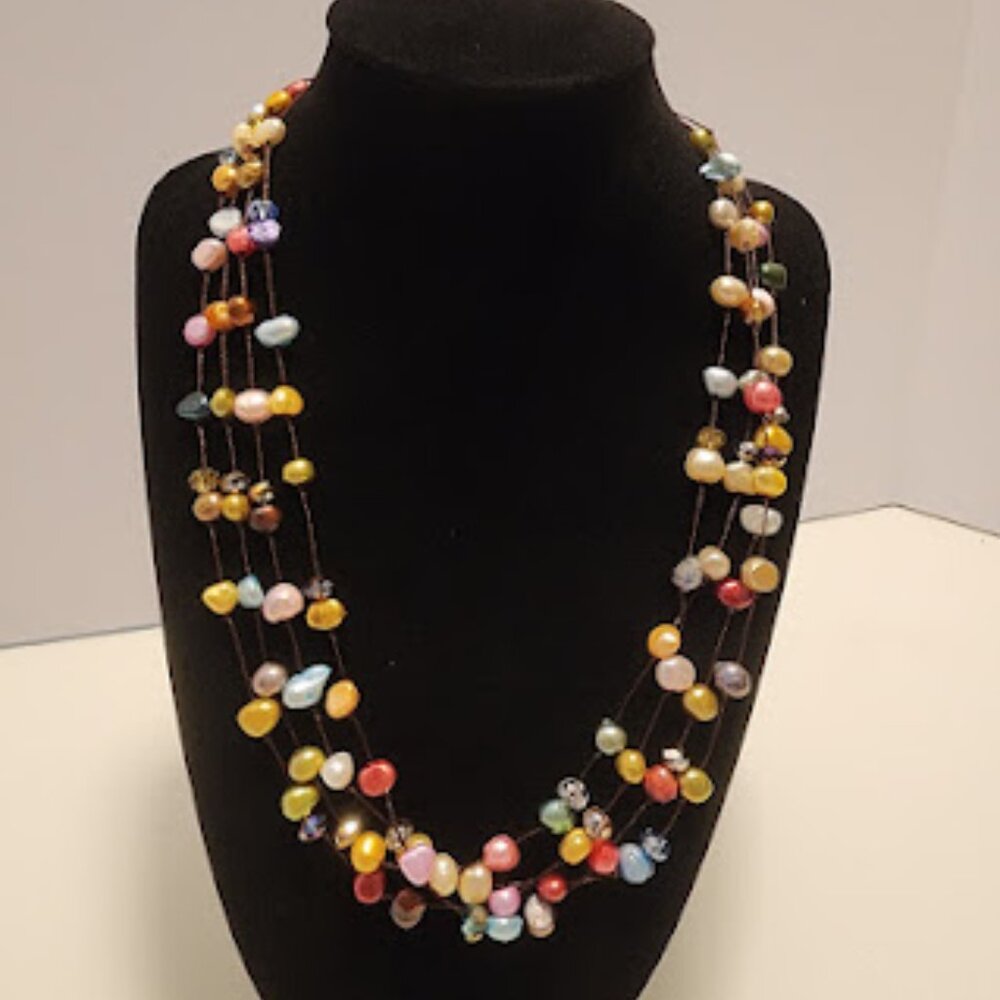 Multi-Strand Colorful Freshwater Pearl Necklace - Picture 2 of 6